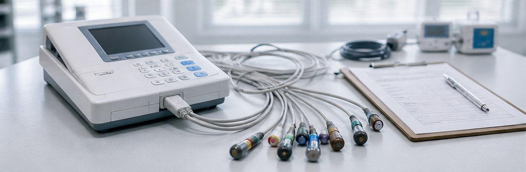 ECG equipment prepared for service and testing